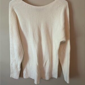LOFT Cream Crew Neck Sweater with Ribbed Knit